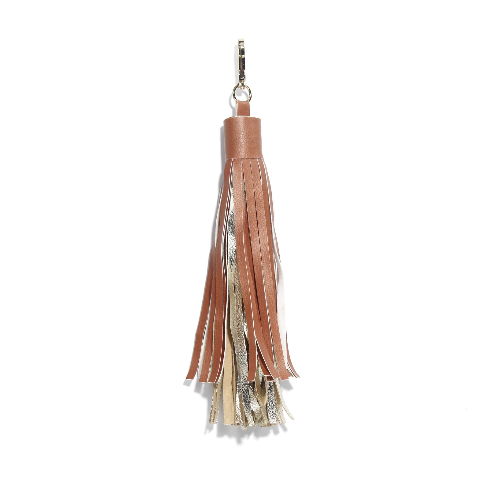 Tan and cream layered-tassel keyring