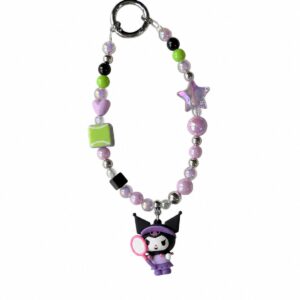 Purple and green beaded loop with character charm