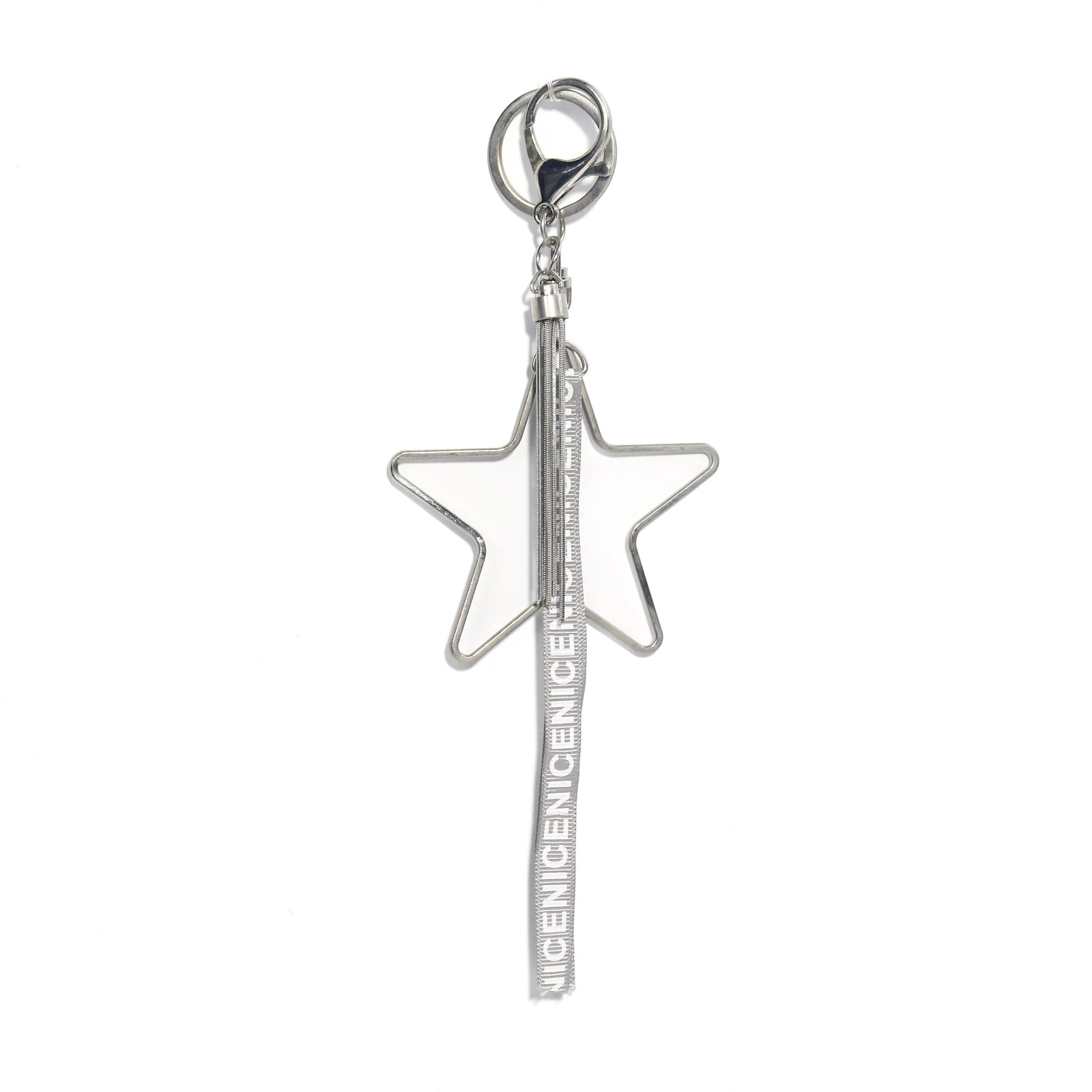 Open-star keyring with long printed tag