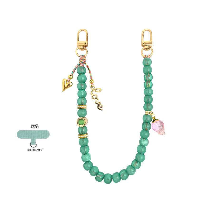 Green beaded phone wristlet with custom connector