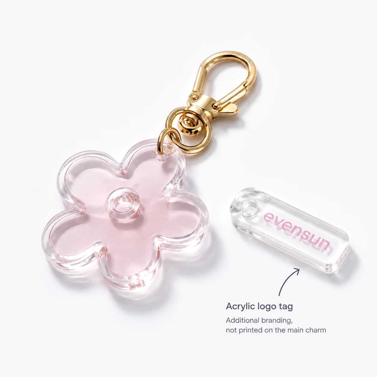Custom acrylic logo tag with branded attachment