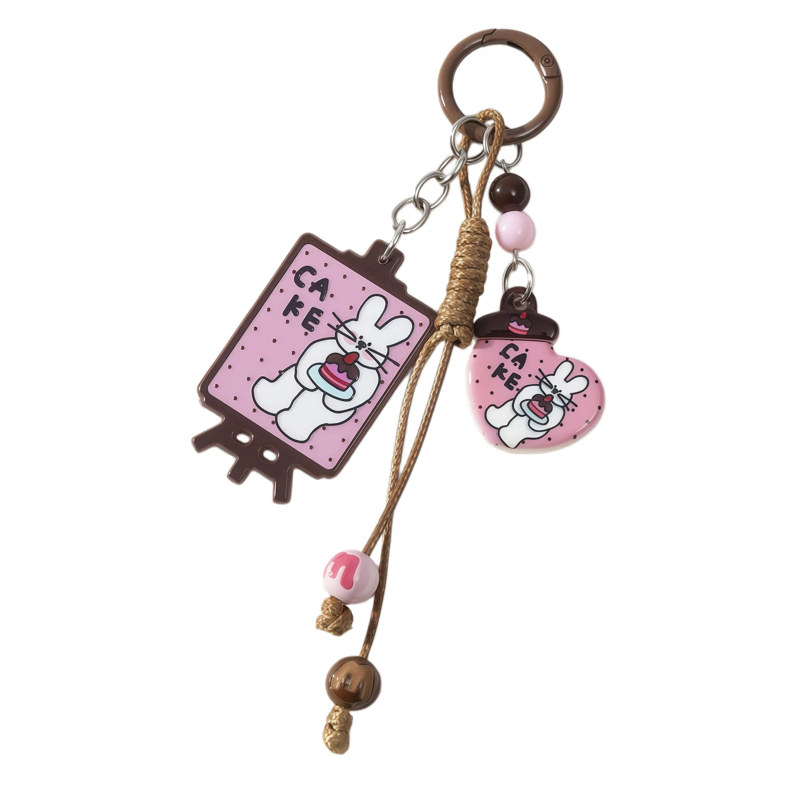 Custom acrylic bag charm with printed logo and mixed accessory hardware