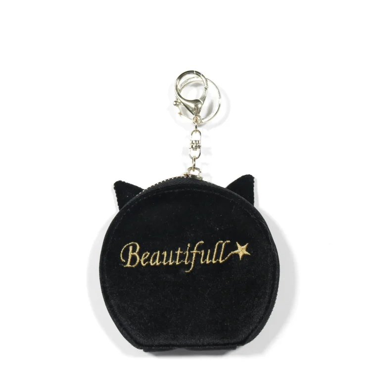 Black cat-ear coin purse with decorative lettering