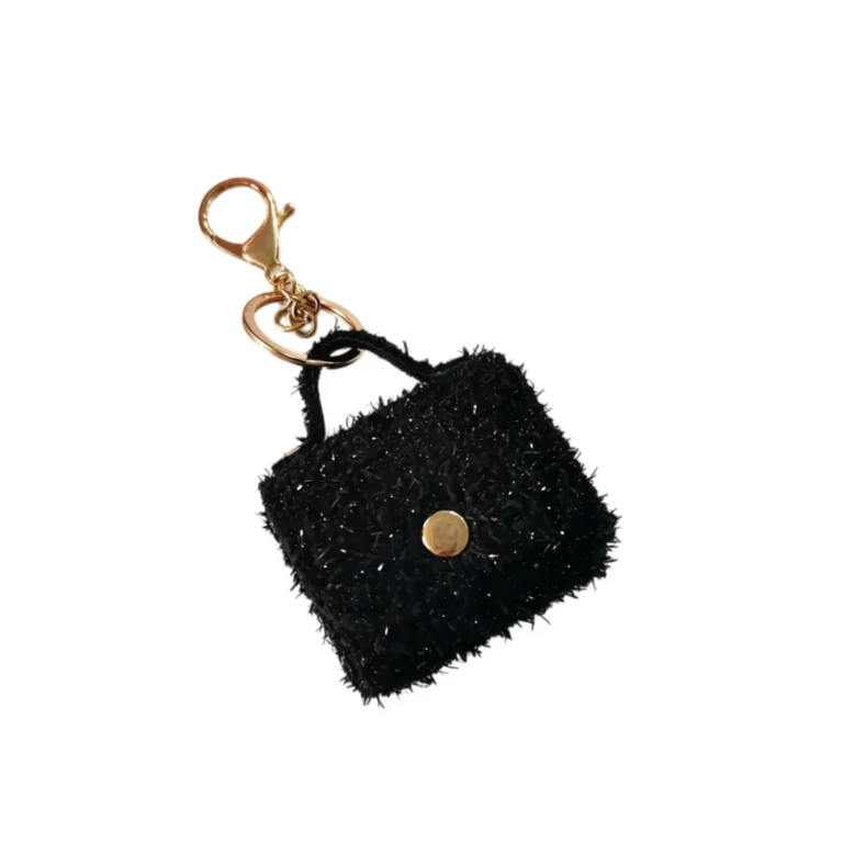 Black fuzzy mini handbag charm