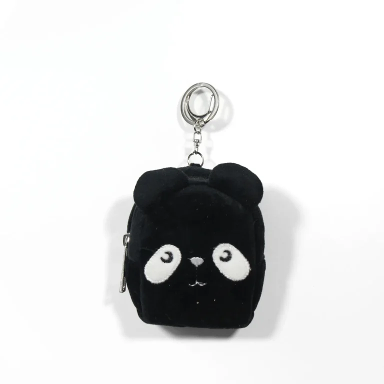 Black fuzzy panda mini backpack charm