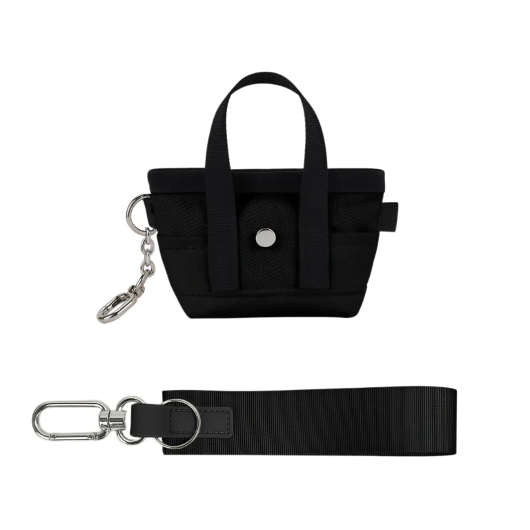 Black mini tote pouch with separate loop strap