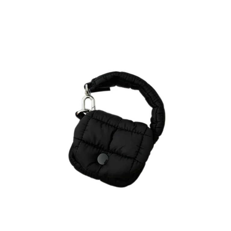 Black quilted mini pouch with handle