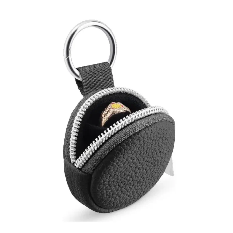 Black round zip case with ring