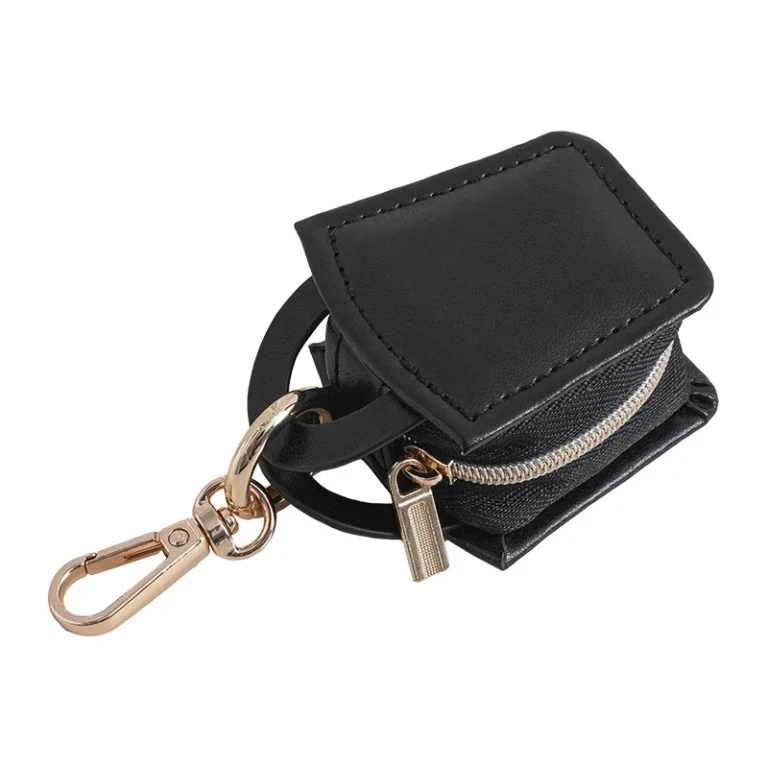 Black square zip case with keyring clip