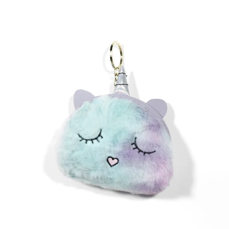 Blue-and-purple fuzzy unicorn coin purse