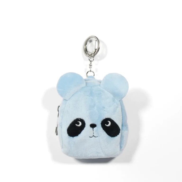 Blue fuzzy panda mini backpack charm