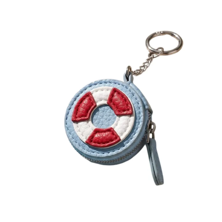 Blue lifebuoy-pattern round coin purse keychain