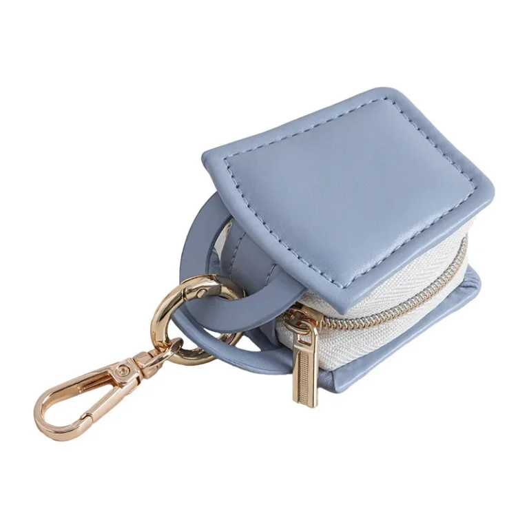 Blue square zip case with keyring clip