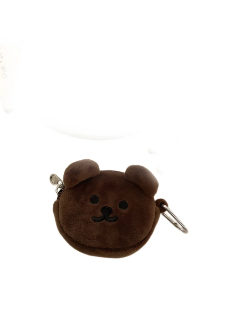 Brown fuzzy bear-face coin purse