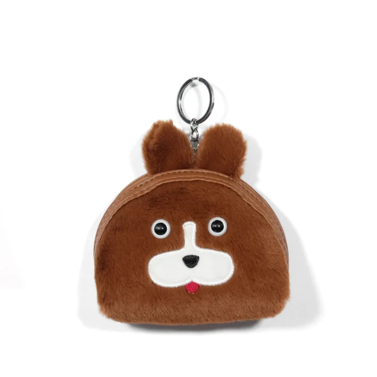 Brown fuzzy dog-face coin purse