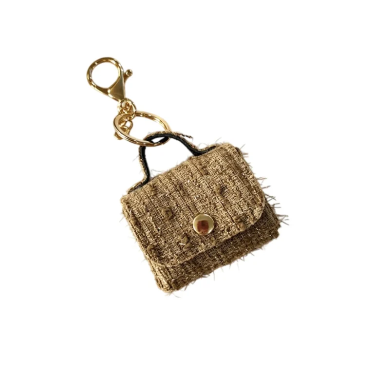 Brown textured mini handbag charm