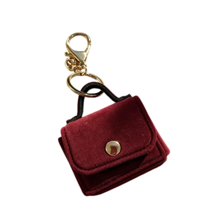 Burgundy mini handbag charm with front snap