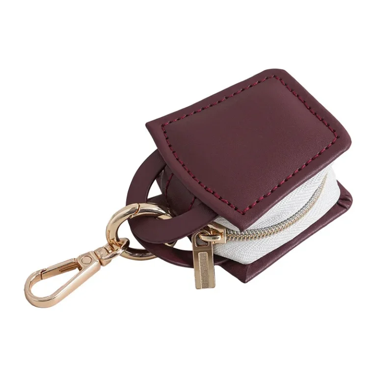 Burgundy square zip case with keyring clip