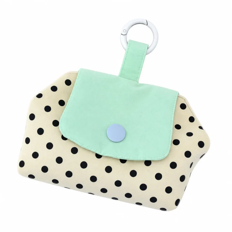 Cream dotted flap pouch with mint panel