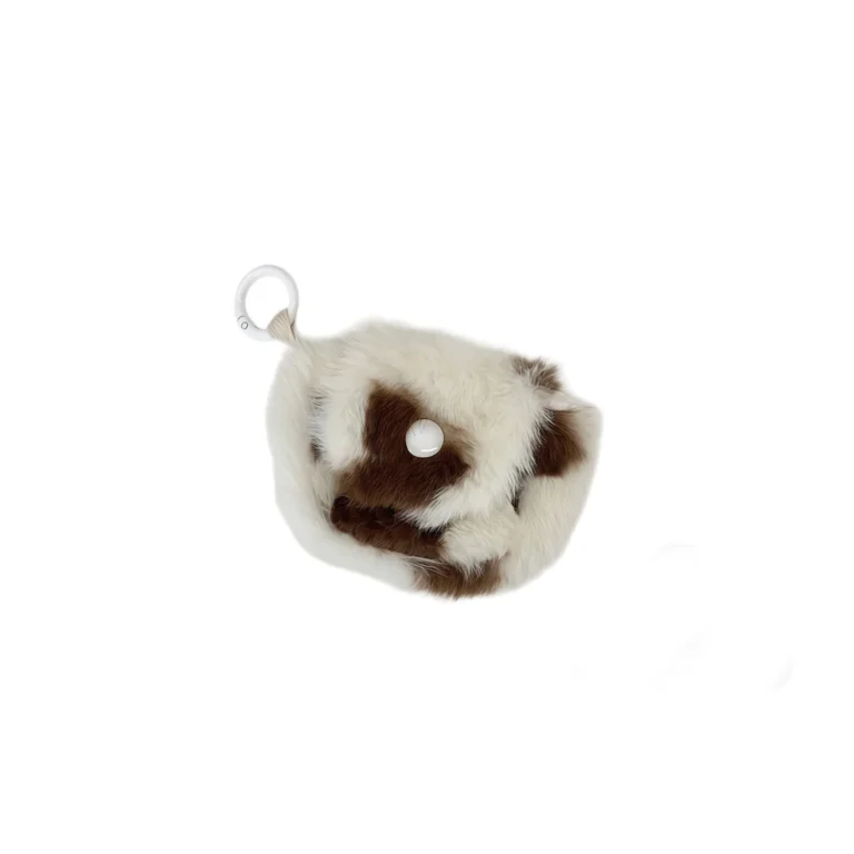 Cream fuzzy flap pouch with ring