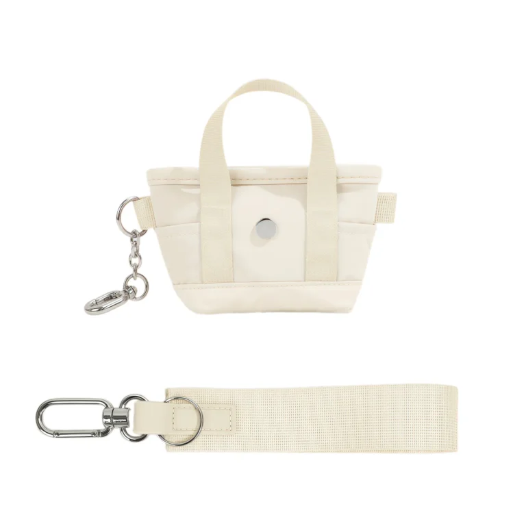 Cream mini tote pouch with separate loop strap