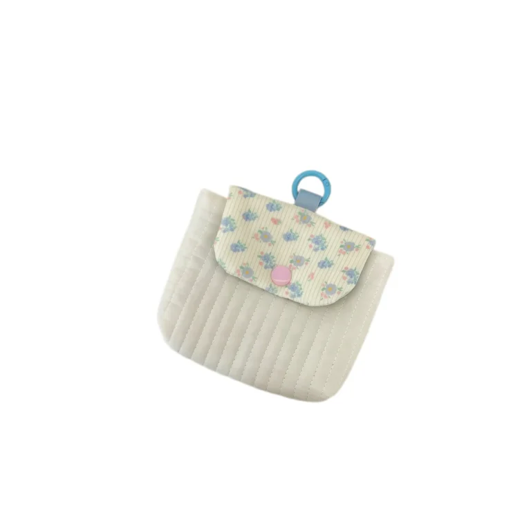 Cream ribbed flap pouch with floral panel