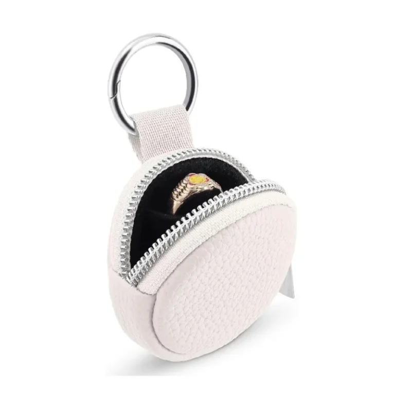 Cream round zip case with ring