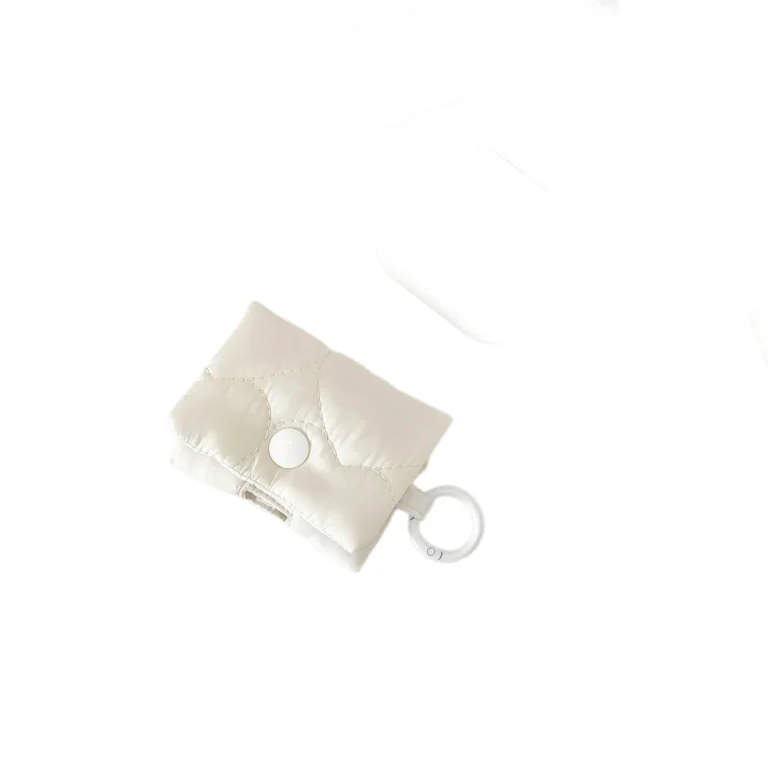 Cream stitched flap pouch with ring