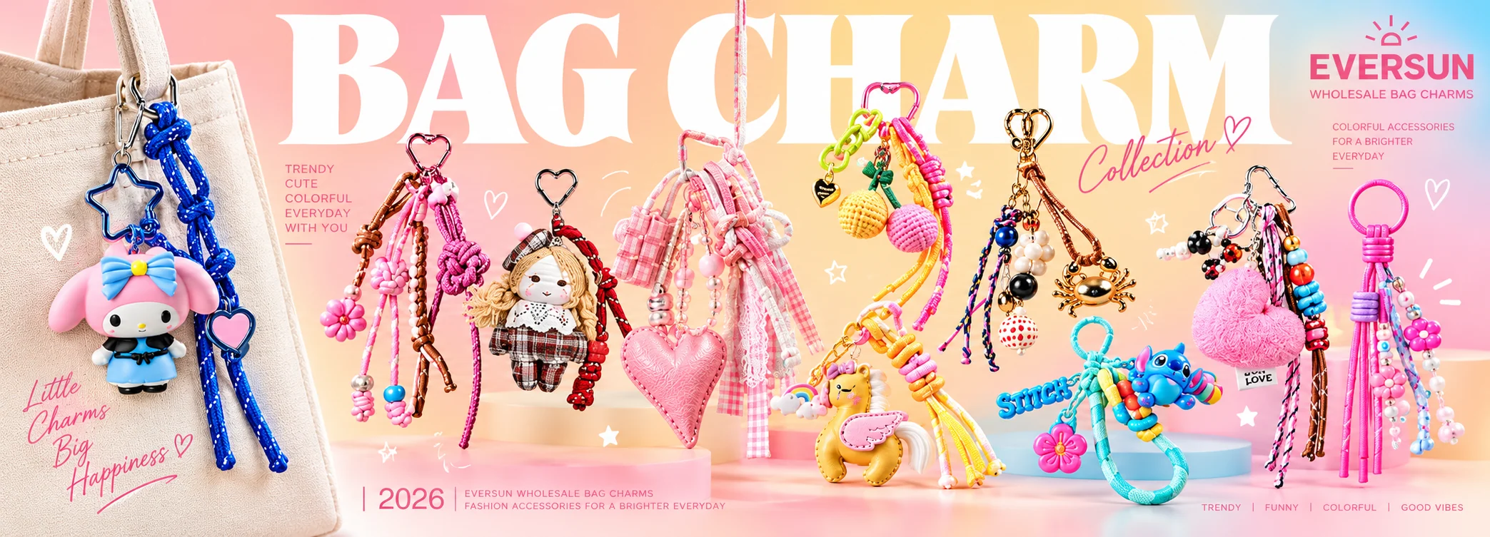 Custom bag charm inspiration collection with boutique, mascot and gift retail styles