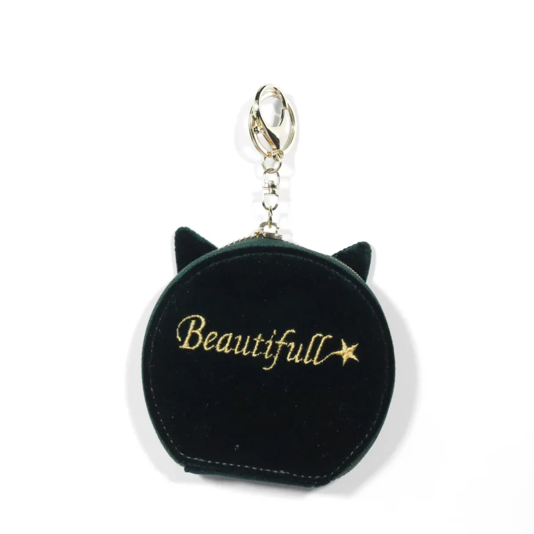 Dark-green cat-ear coin purse with decorative lettering