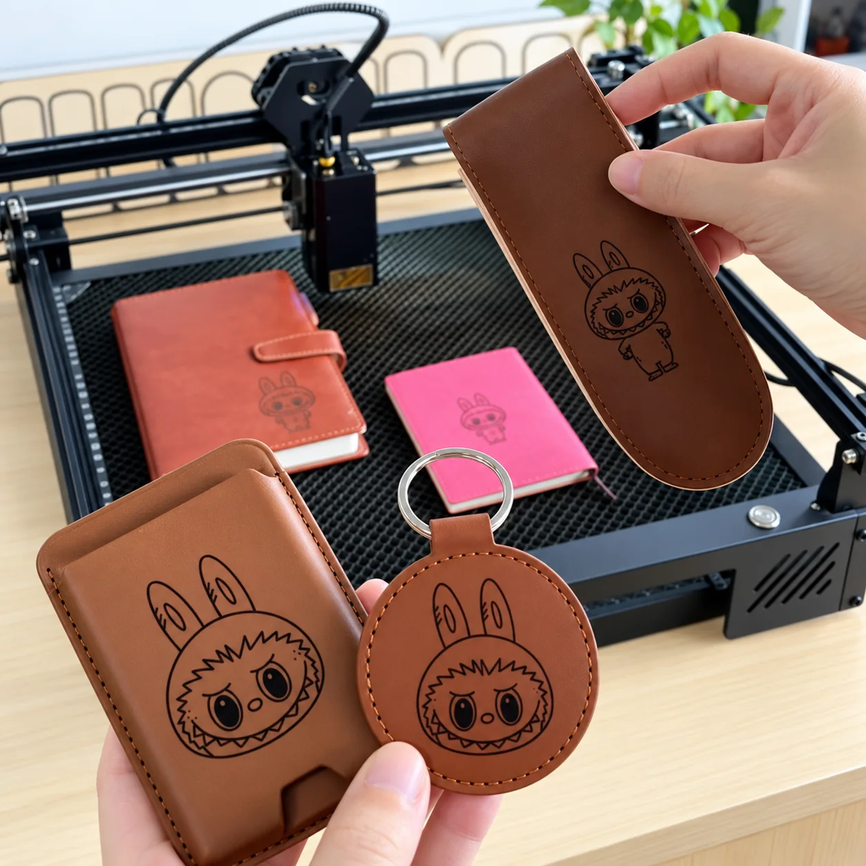 Foil stamped leather logo tags made with production equipment