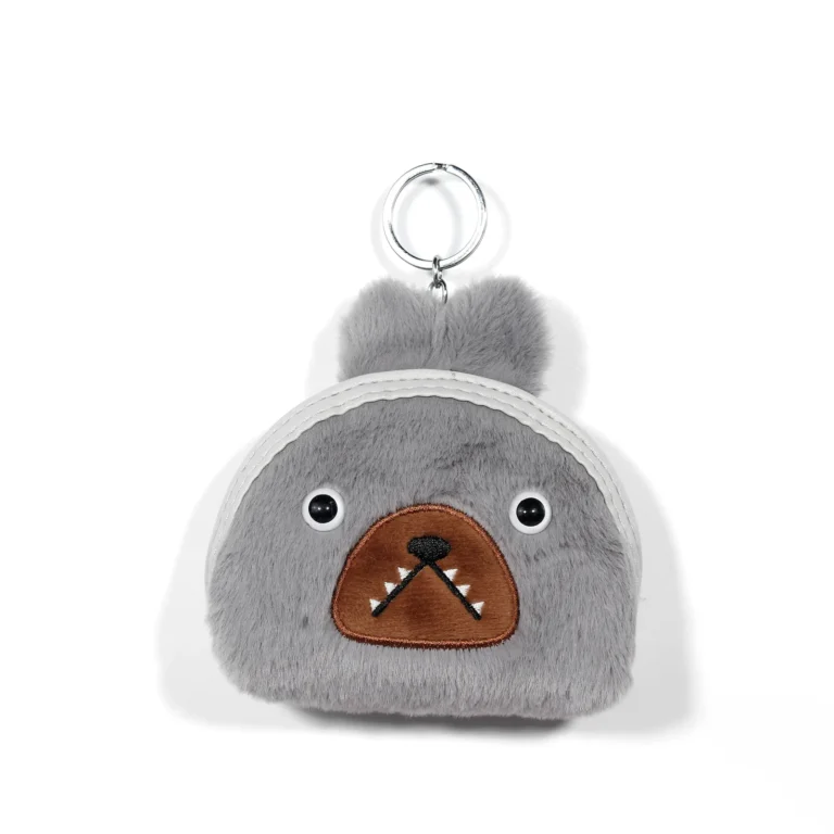 Gray fuzzy dog-face coin purse