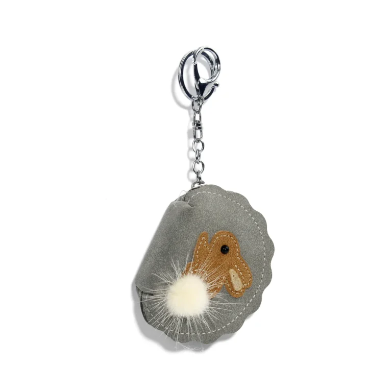 Gray horse-patch coin purse with fuzzy accent