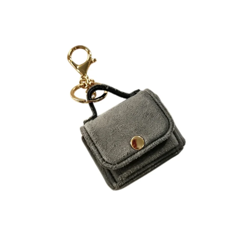 Gray mini handbag charm with front snap