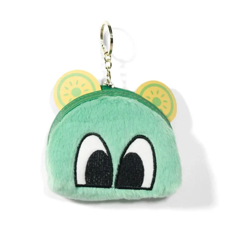 Green fuzzy coin purse with citrus-print ears