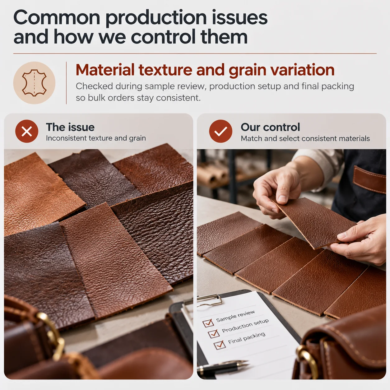 Leather material texture and grain quality control comparison