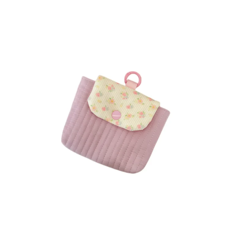 Mauve ribbed flap pouch with floral panel