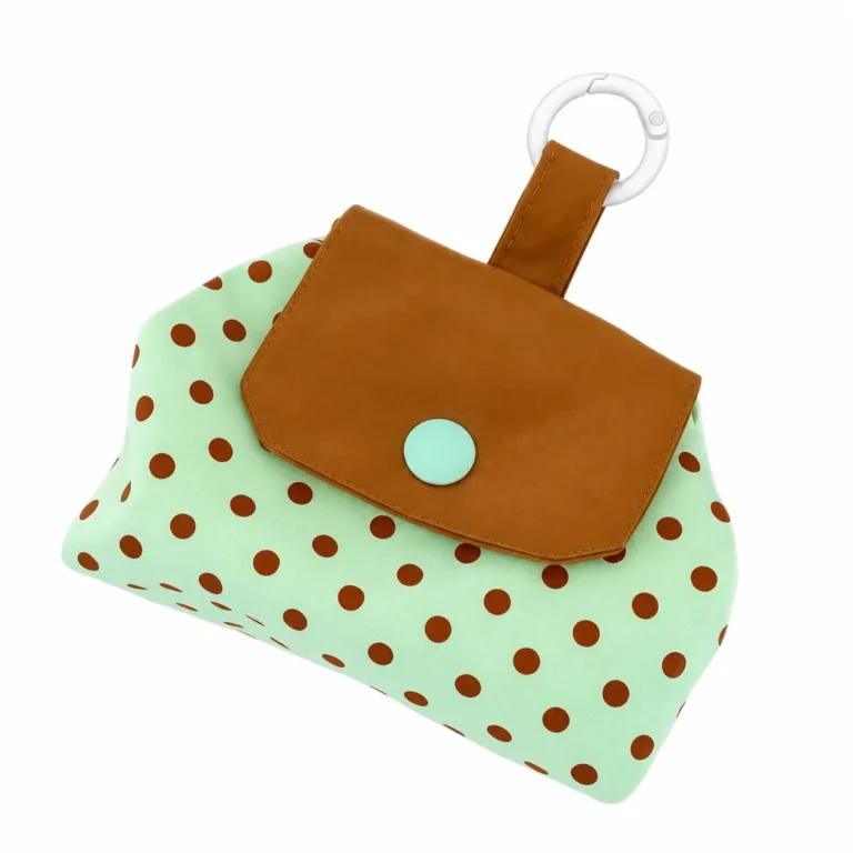 Mint dotted flap pouch with brown panel