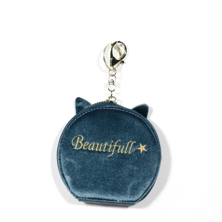 Navy cat-ear coin purse with decorative lettering