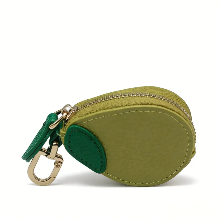 Olive-green round fruit coin purse keychain