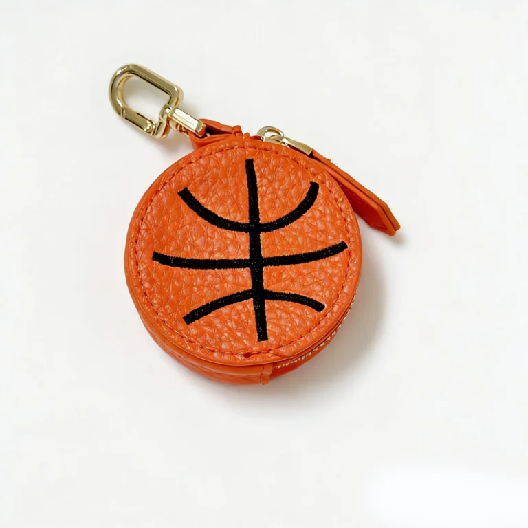 Orange basketball-motif coin purse keychain