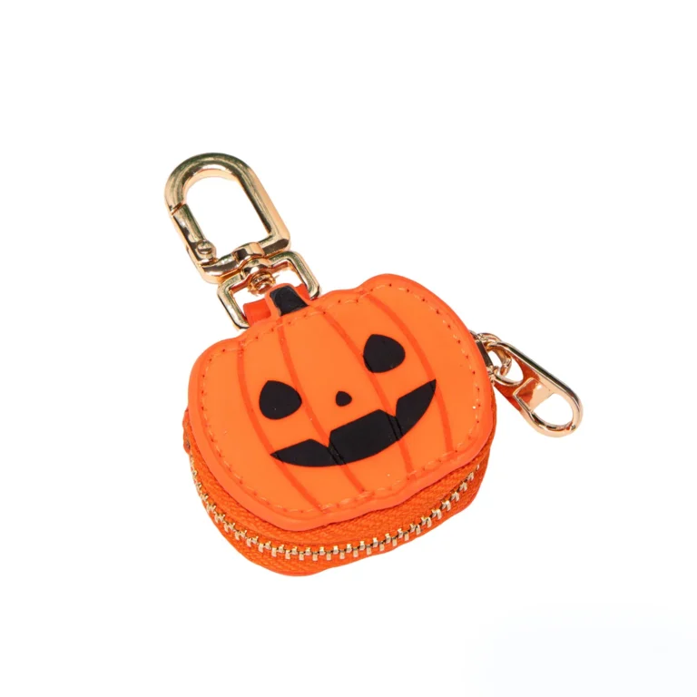 Orange pumpkin-face coin purse keychain