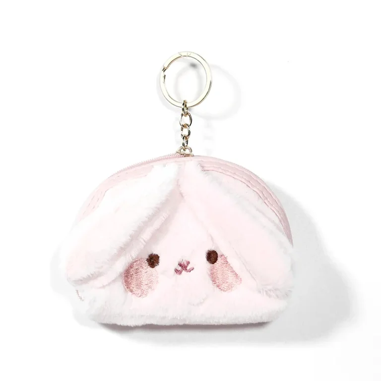 Pale-pink fuzzy rabbit-ear coin purse