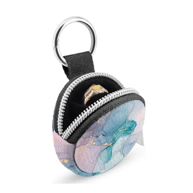 Pastel-pattern round zip case with ring