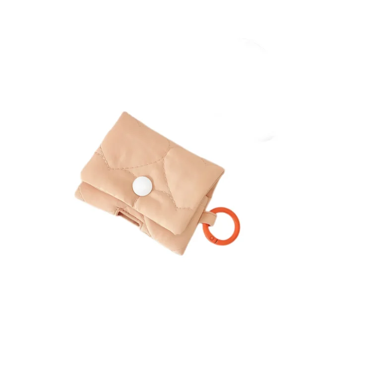 Peach stitched flap pouch with ring