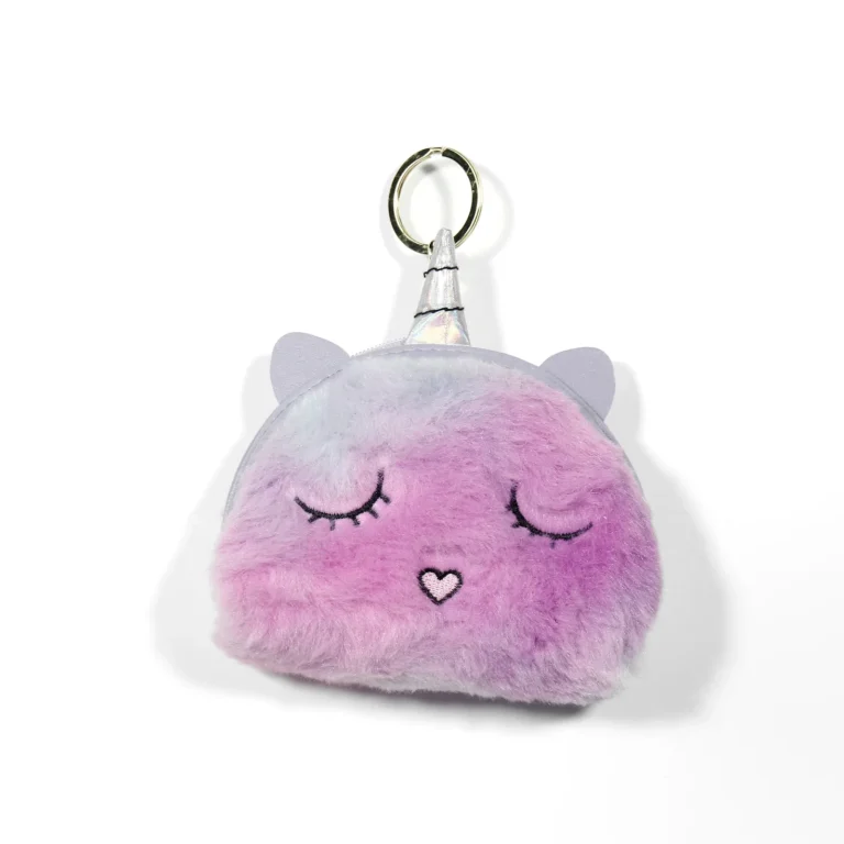 Pink-and-purple fuzzy unicorn coin purse