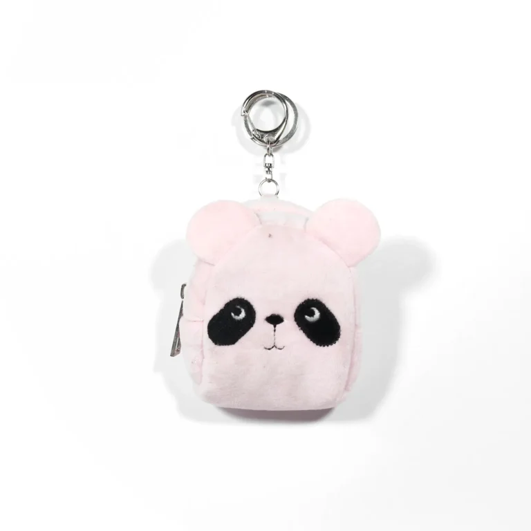 Pink fuzzy panda mini backpack charm