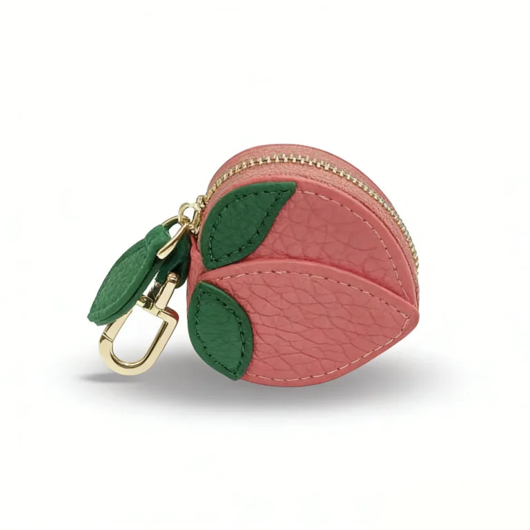 Pink peach-shaped coin purse keychain