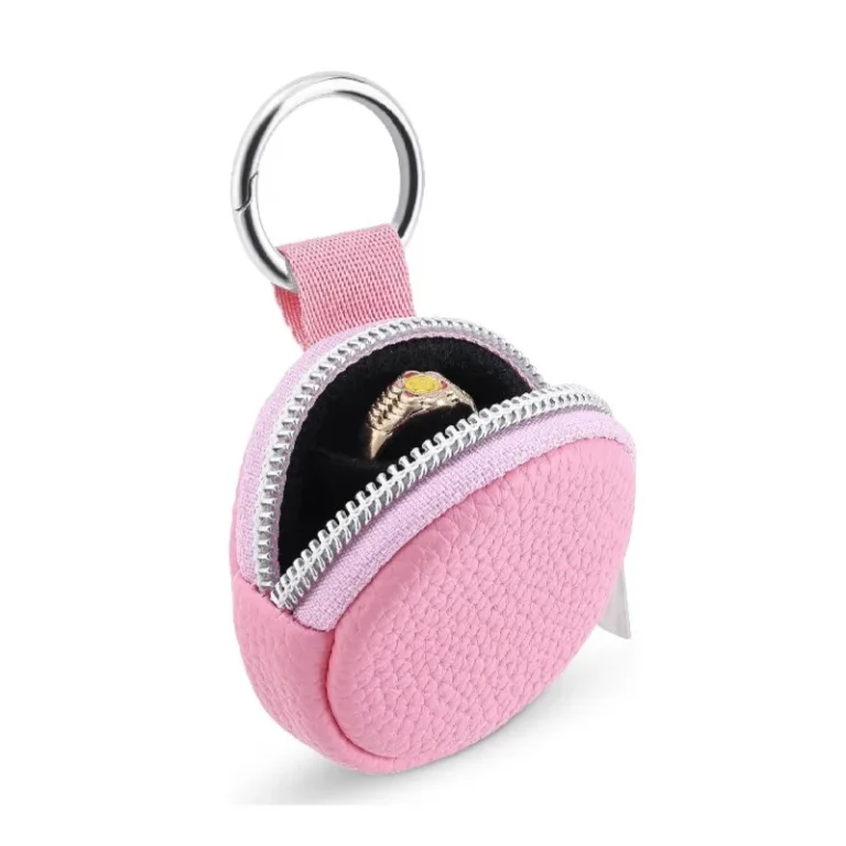 Pink round zip case with ring