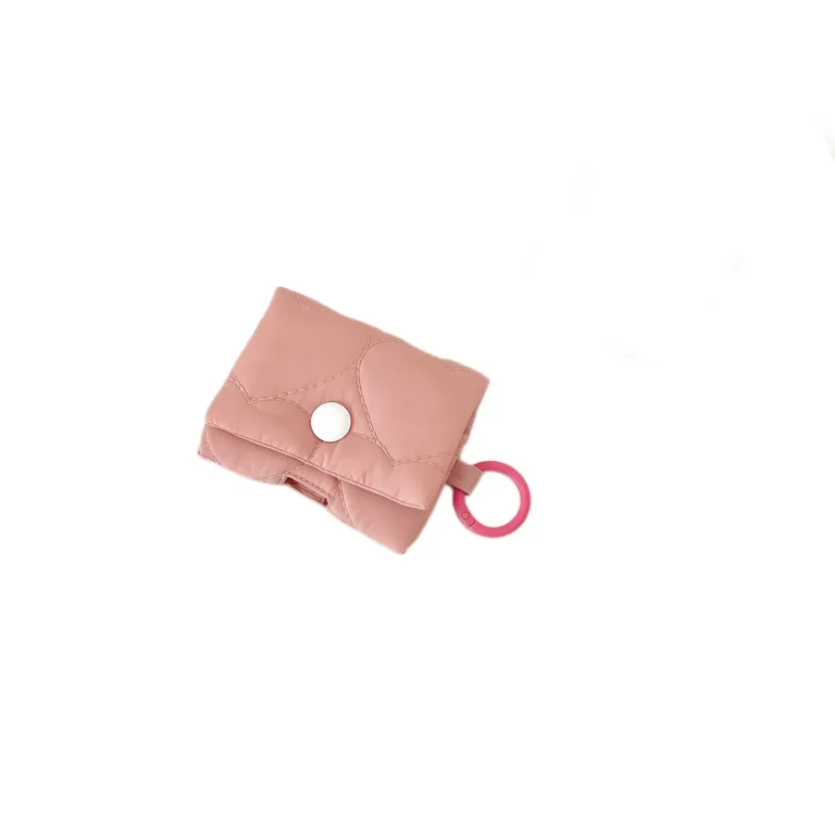 Pink stitched flap pouch with ring